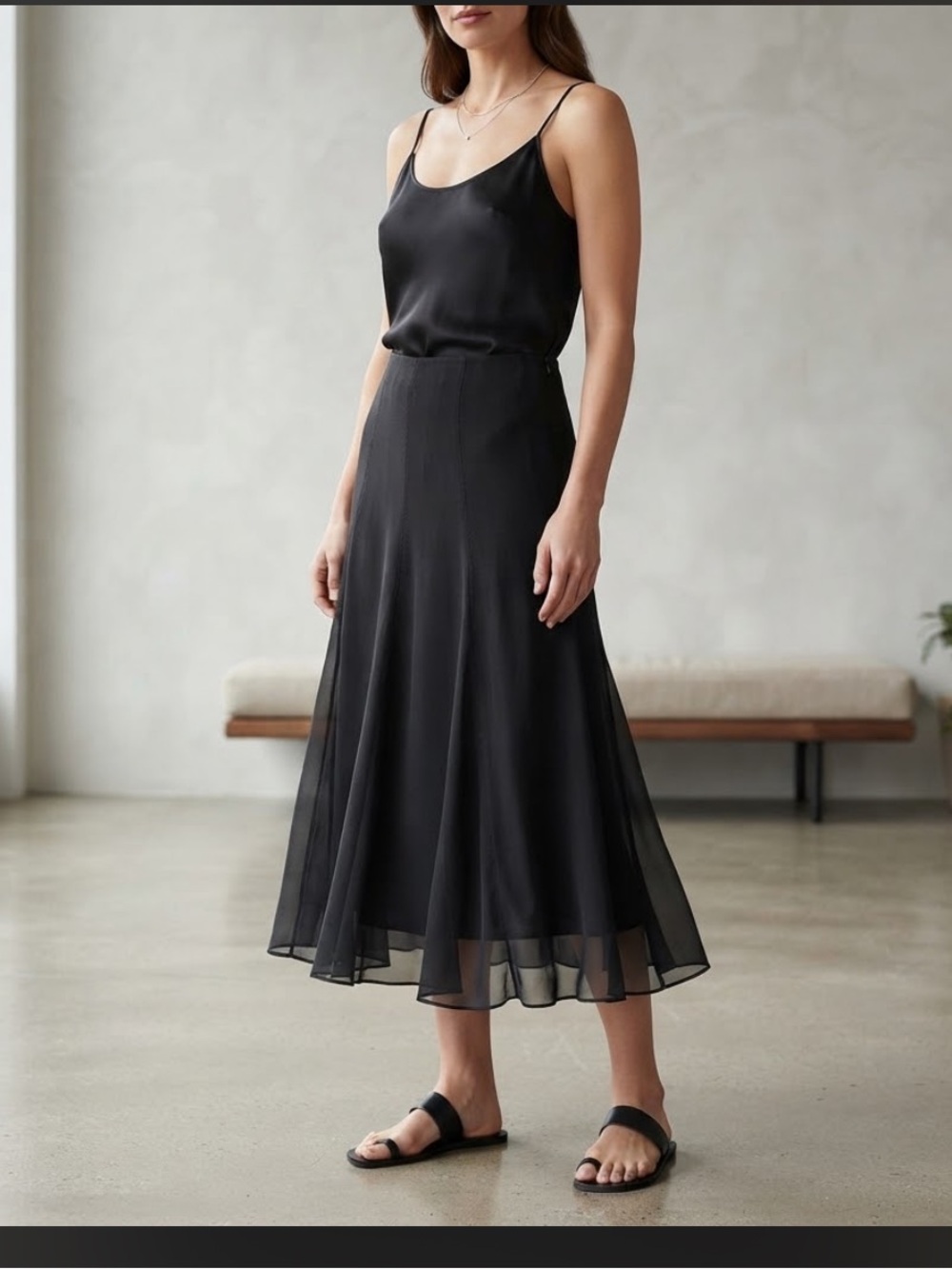 Eileen Fisher Petite Skirt Black 100% Silk Outer Lined P L